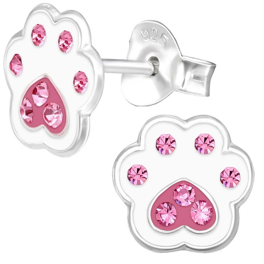 Ohrstecker-Set Pfote Limana Herz, Silber Ohrringe Kinderschmuck, Mädchen Edelstahl 925 Zirkonia, Kinder Mädchenschmuck, mit Glitzer Silberschmuck, P7+K160o Sterling