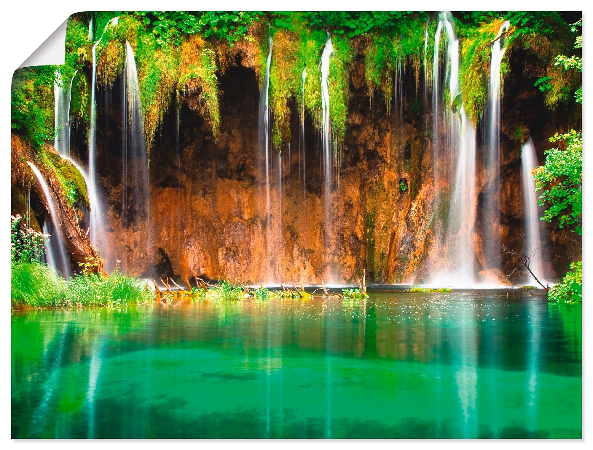 Artland Wandbild Schöner Wasserfall im Wald, Gewässer (1 St), als Leinwandbild, Wandaufkleber oder Poster in versch. Größen