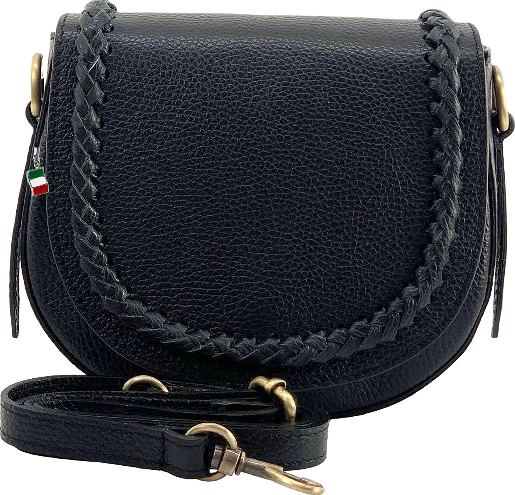 FLORENCE Schultertasche Florence Damen Satteltasche Echtleder (Schultertasche), Damen Schultertasche, Umhängetasche Leder, schwarz ca. 21 x 18cm hoch