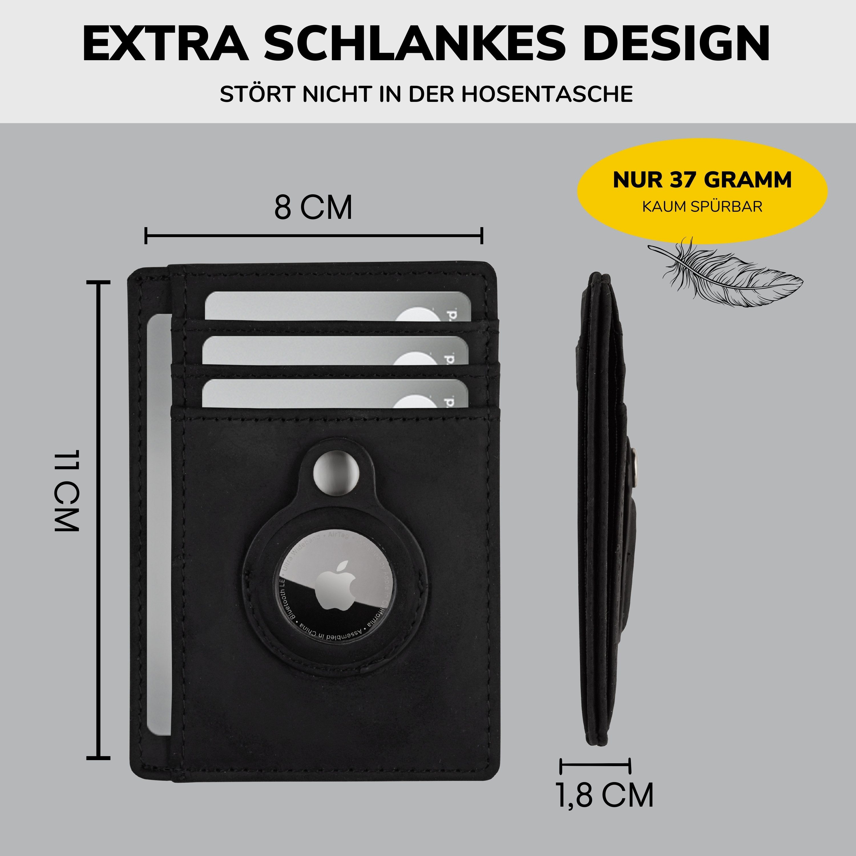 SLIMJACK Mini Geldbörse Apple AirTag Wallet - Herren - echt Leder - RFID-Schutz - Cardholder (Slim Wallet), - Kleiner Geldbeutel - Portemonnaie - Kartenhalter - – Bild 5 von 5