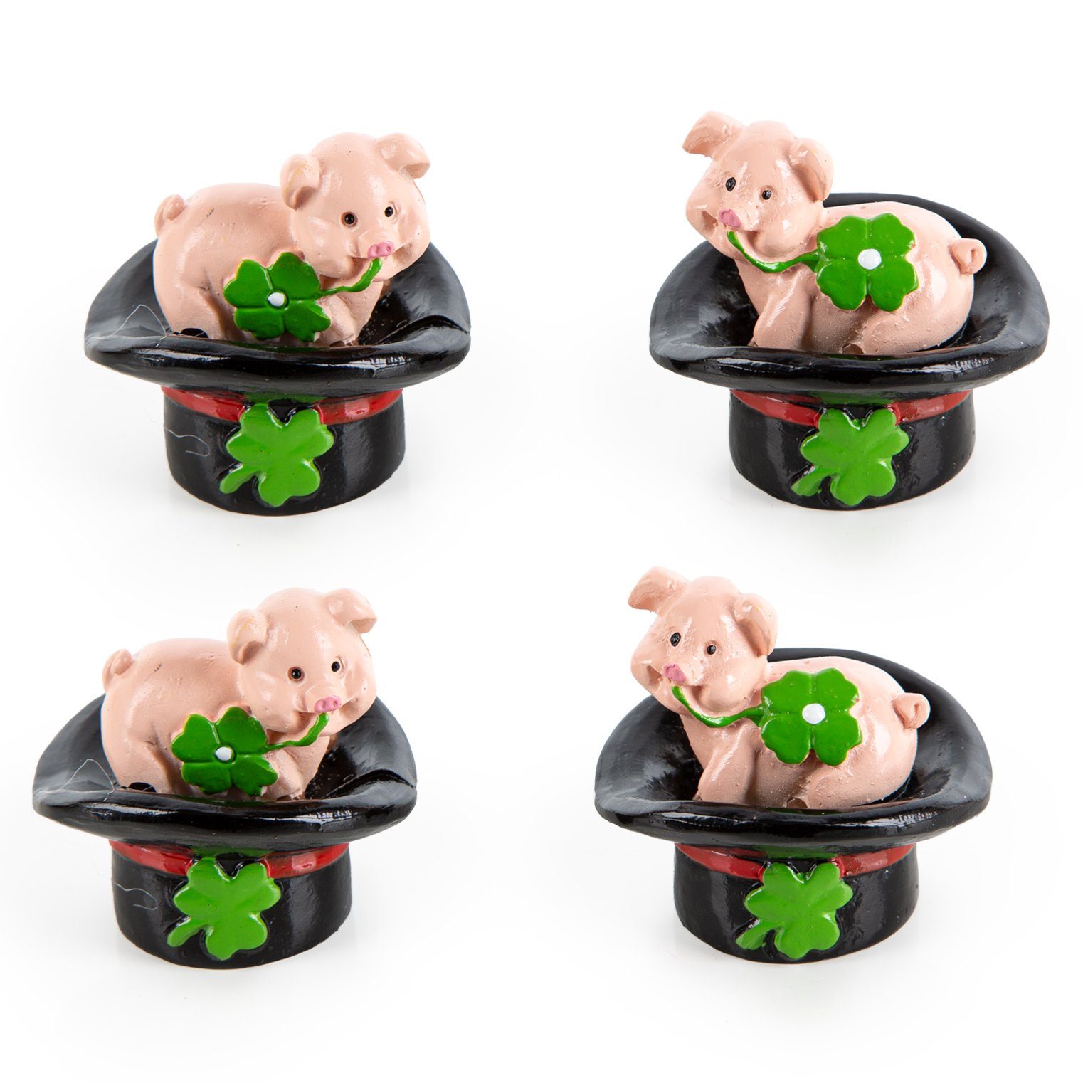 Logbuch-Verlag Dekofigur 4 Glücksschweinchen im Zylinder Glücksbringer 5 cm (Set, 4 St), auf jedem Zylinder sitzt ein Glücksschwein mit Glücksklee