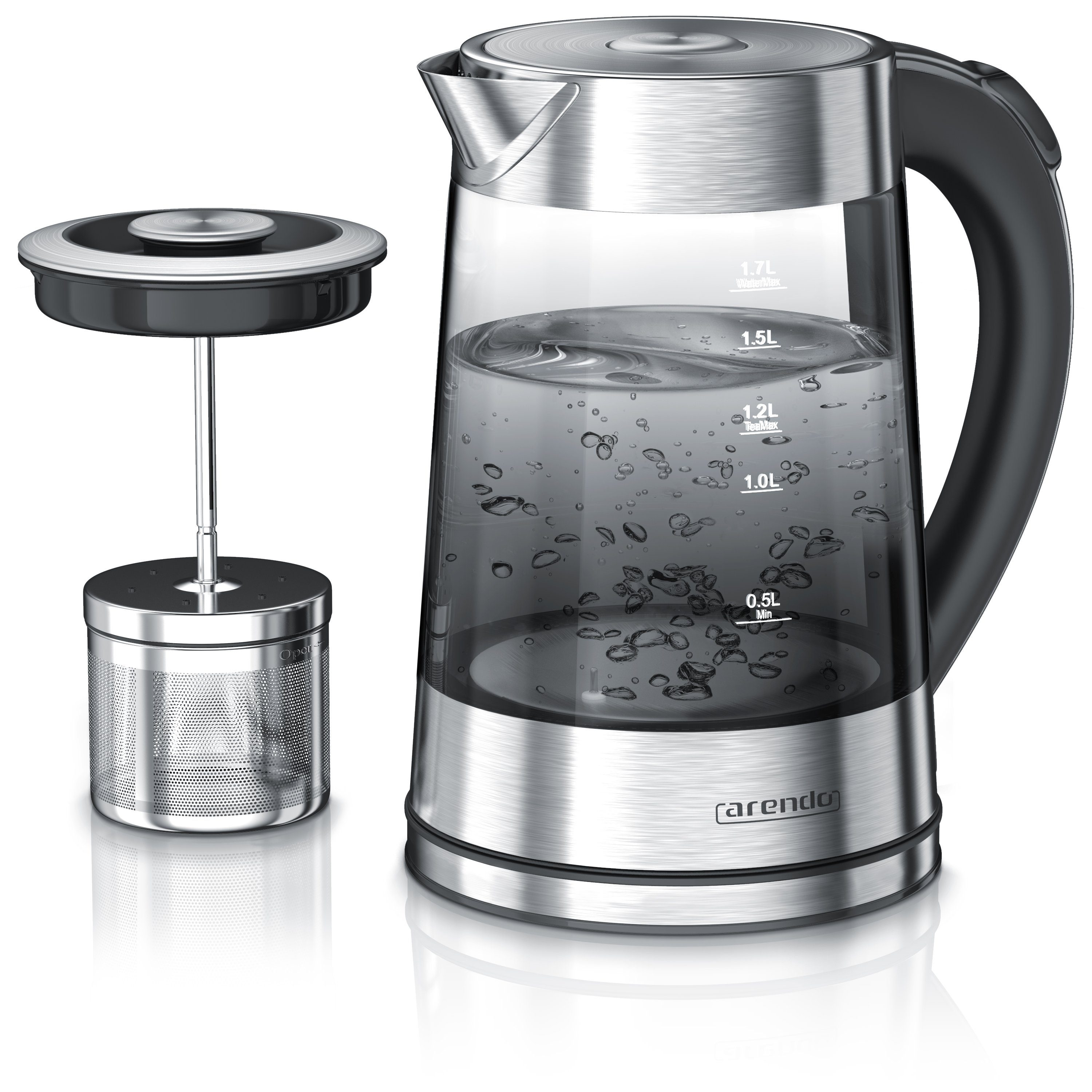 Arendo Wasserkocher Glas & Edelstahl