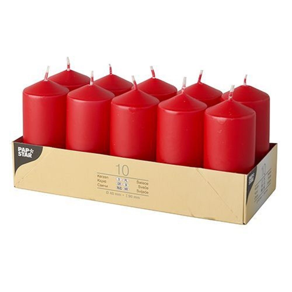 PAPSTAR GmbH Stumpenkerze 10 Stumpenkerzen 4x9cm - rot