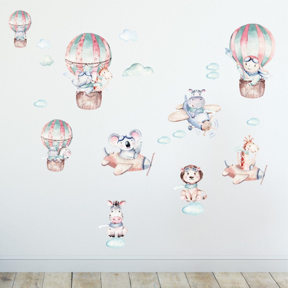Sunnywall Wandtattoo Piloten Tiere Himmel - Wandtattoo Kinderzimmer Baby (6 St), konturgeschnitten