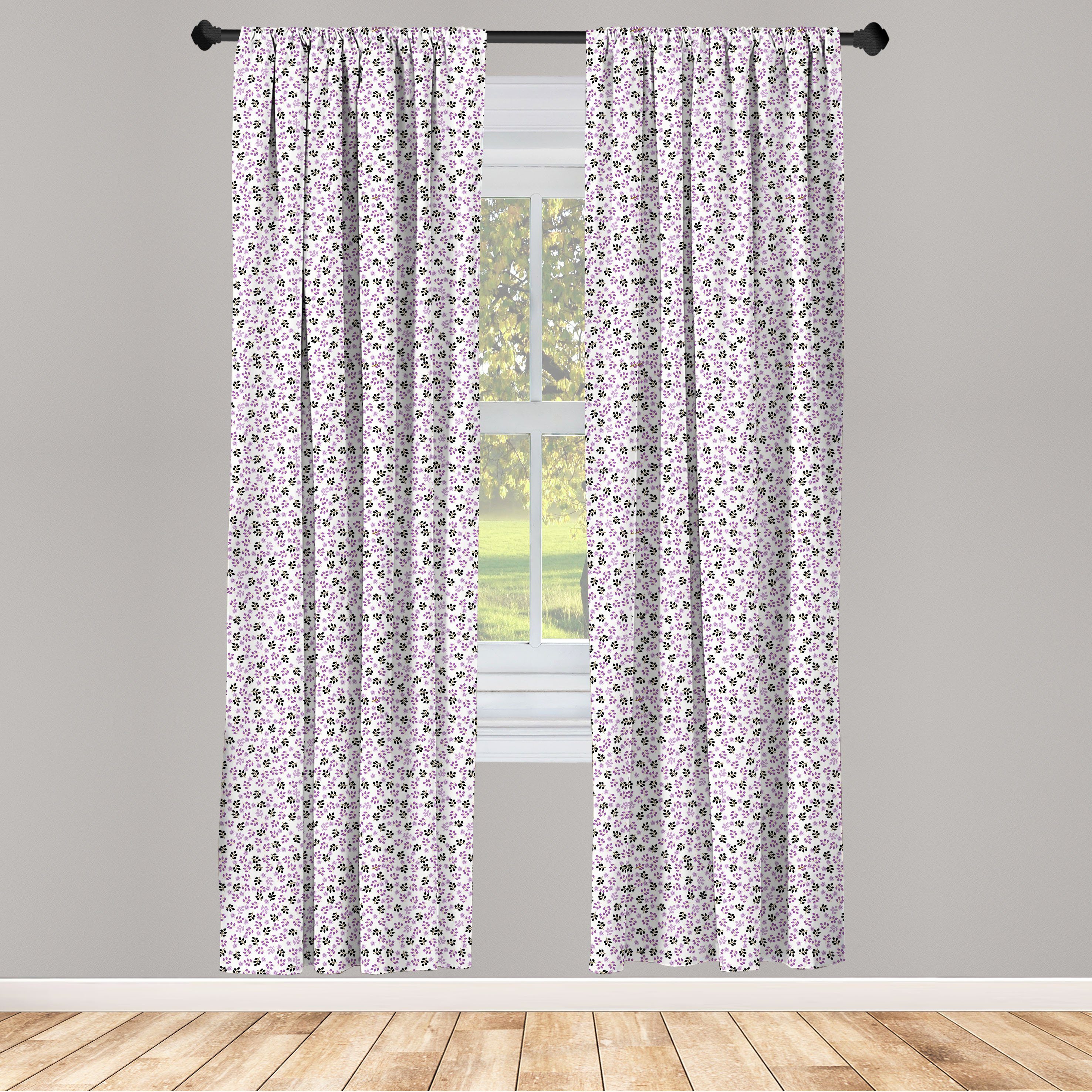 Gardine Vorhang Blumen Dekor, Blätter Wohnzimmer für Blumen Minimale und Abakuhaus, Microfaser, Schlafzimmer