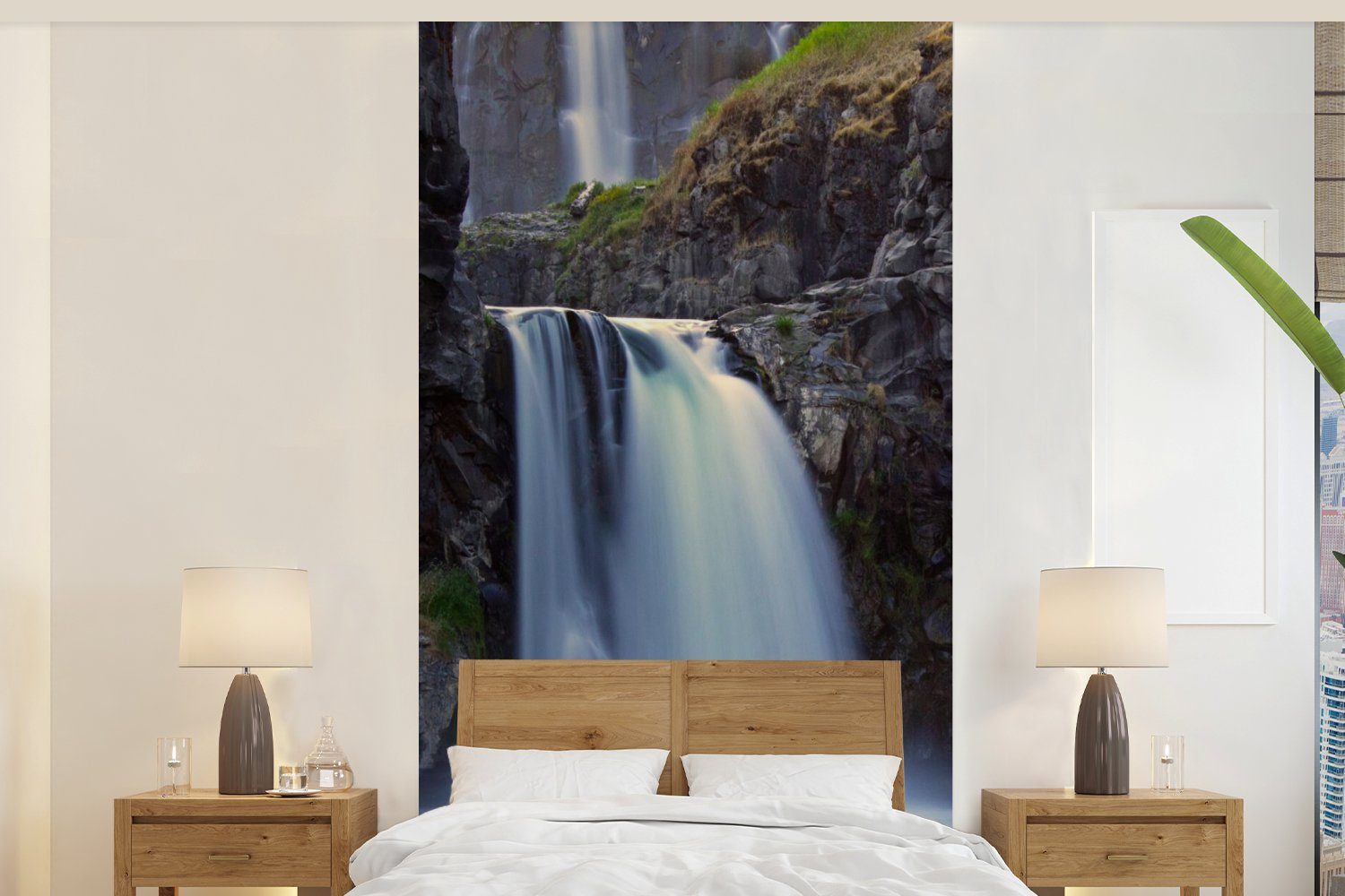 MuchoWow Fototapete Wasserfall - Wasser - Felsen, Matt, bedruckt, (2 St), Vliestapete für Wohnzimmer Schlafzimmer Küche, Fototapete