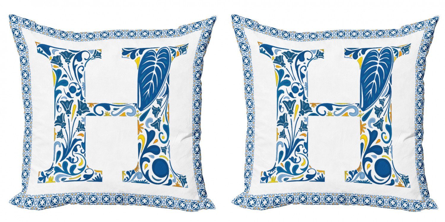 Kissenbezüge Modern Accent Doppelseitiger Digitaldruck, Abakuhaus (2 Stück), Buchstabe H Azulejo Rahmen | Kissenbezüge