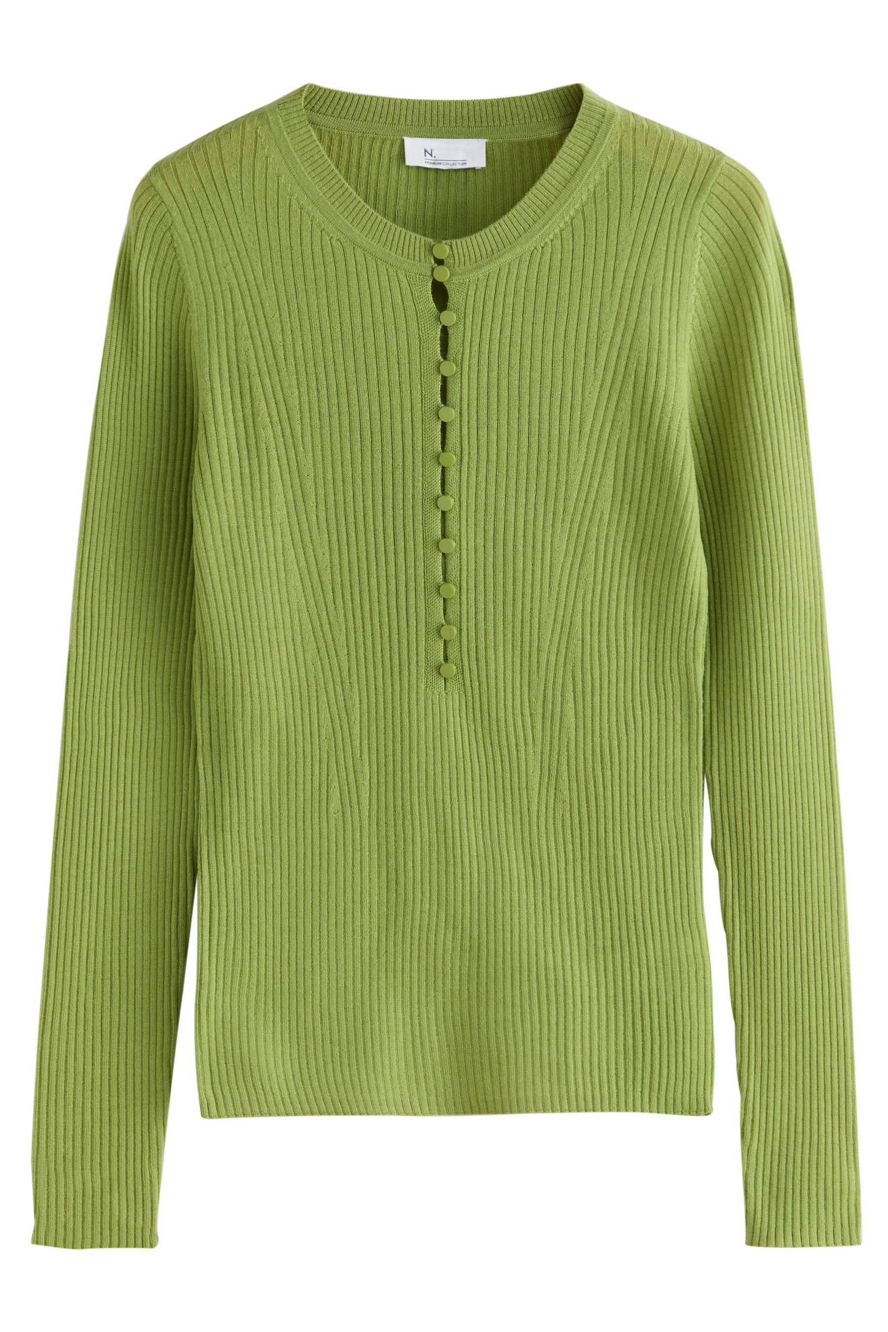 Strickpullover Gerippter Henley-Pullover aus 100 % Merinowolle