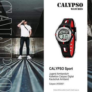 CALYPSO WATCHES Digitaluhr Calypso Jugend Uhr K5506/1 Kunststoffband, Jugend Armbanduhr rund, Kautschukarmband schwarz, rot, Sport