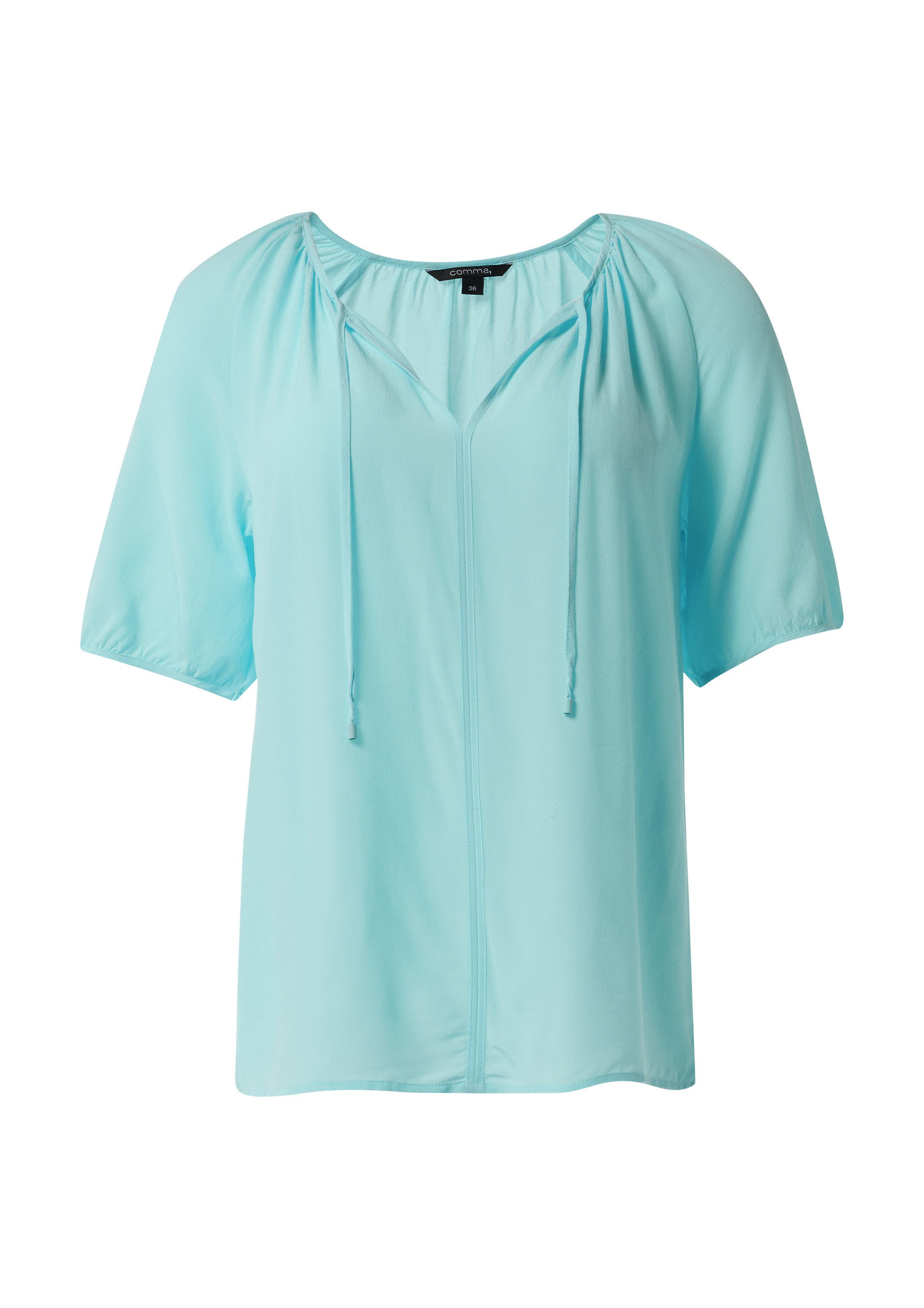 comma Kurzarmbluse Bluse Crêpe-Bluse mit voluminösen Ärmeln und Raffung
