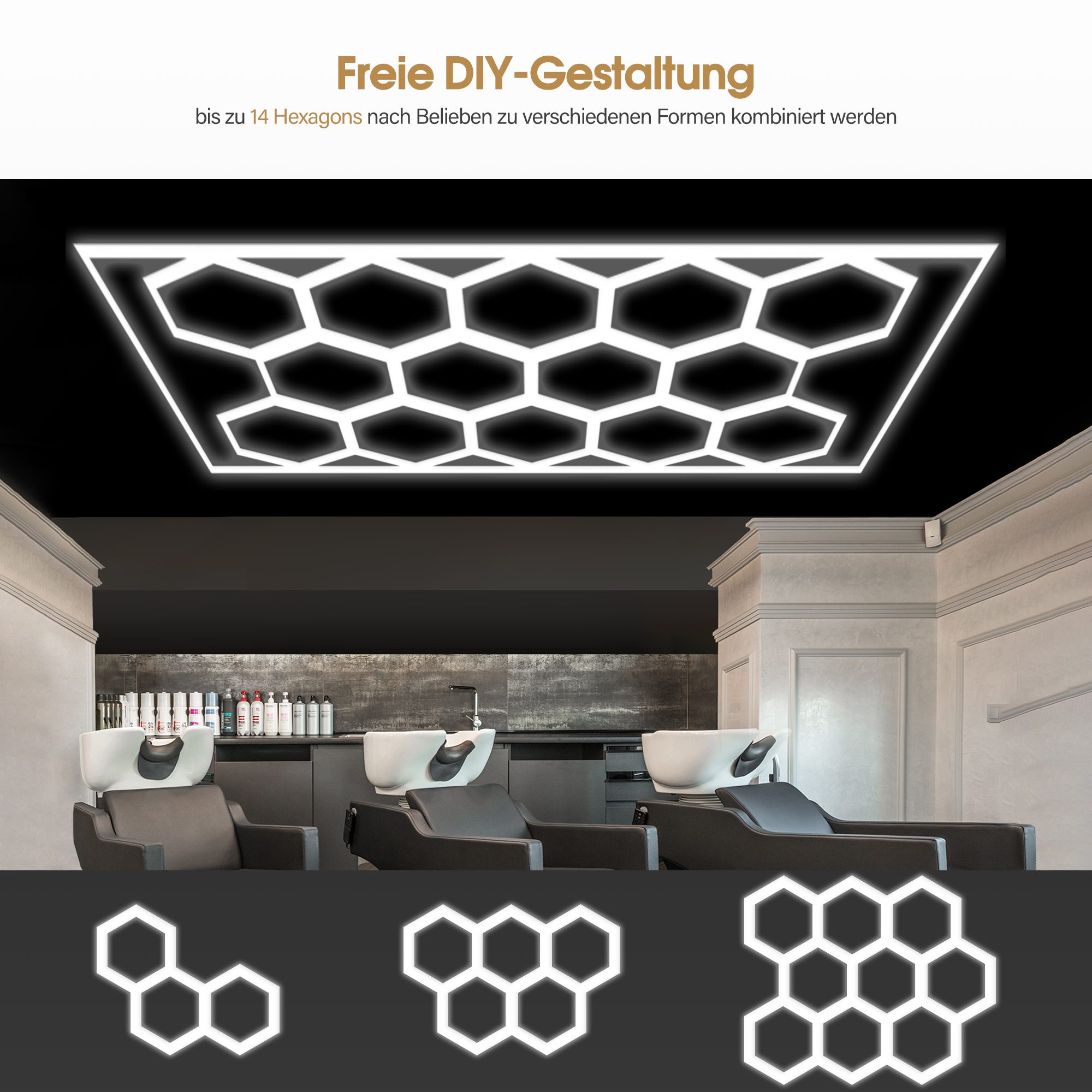 Barberpub Deckenleuchten BarberPub Hexagon Deckenleuchte LED Garage Light, LED wechselbar, Tageslichtweiß, 68970LM 6500K Hexagon LED Beleuchtung, 14 Grid