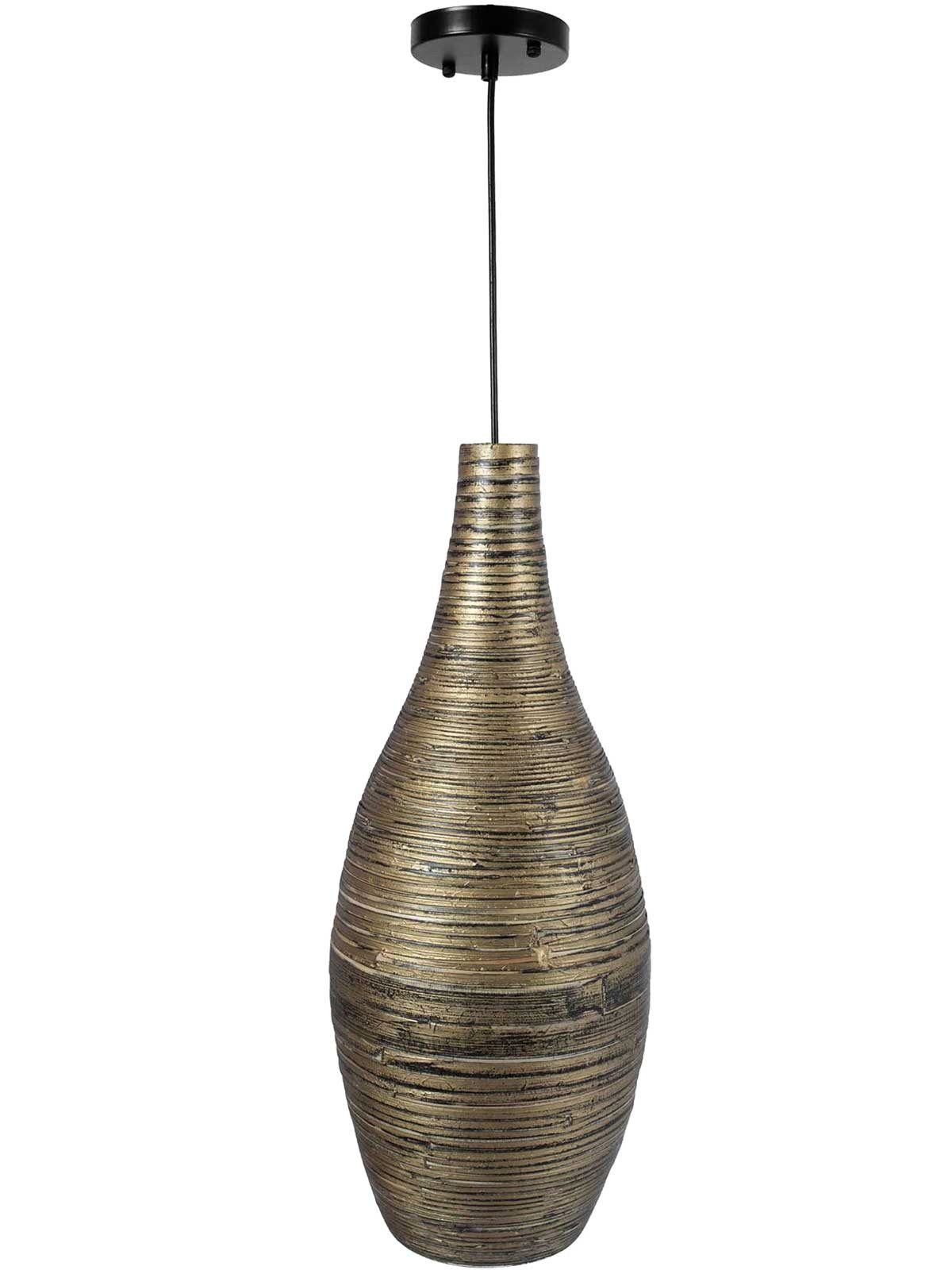 VIVANNO Hängeleuchte Bambus SOLAZO Rund - Gold Geflochten, ohne Leuchtmittel, 38x62 cm