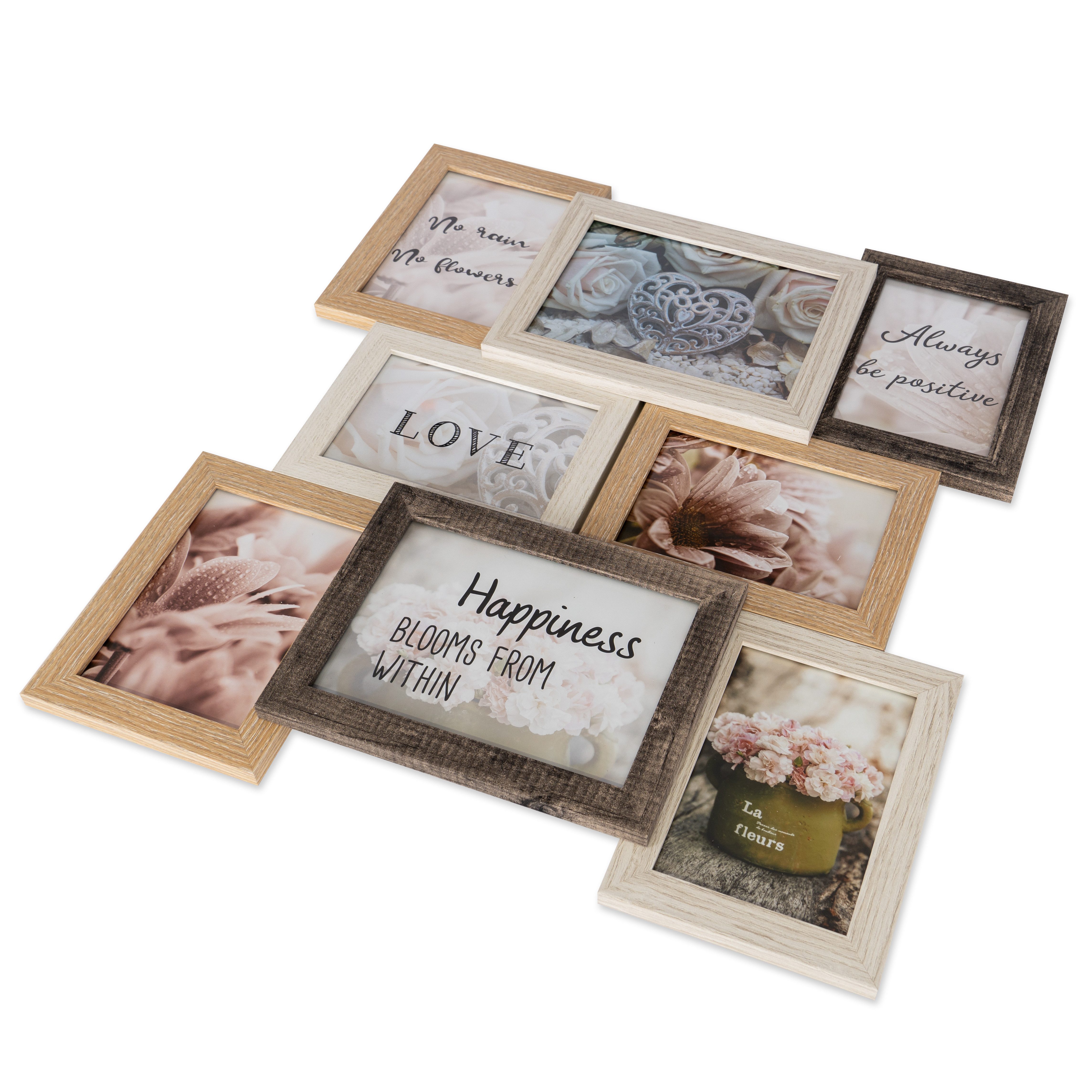 queence Bilderrahmen Collage Rahmen 3D Holz in braun, für 8 Bilder (1 St), Platz für 6 Fotos in 10x15cm und 2 Fotos in 13x18cm