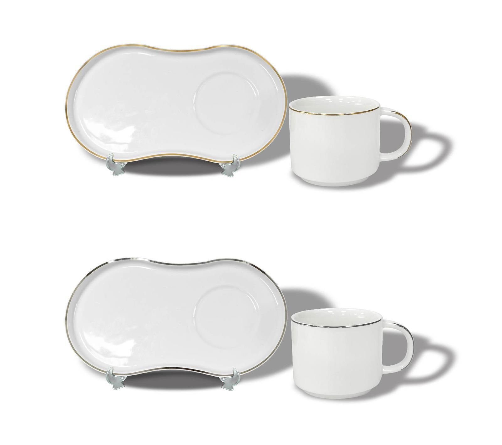 ZELLERFELD Kaffeeservice 12-Teilig Geschirr aus Kaffeetassen mit (12-tlg) Porzellan Silber Unterteller