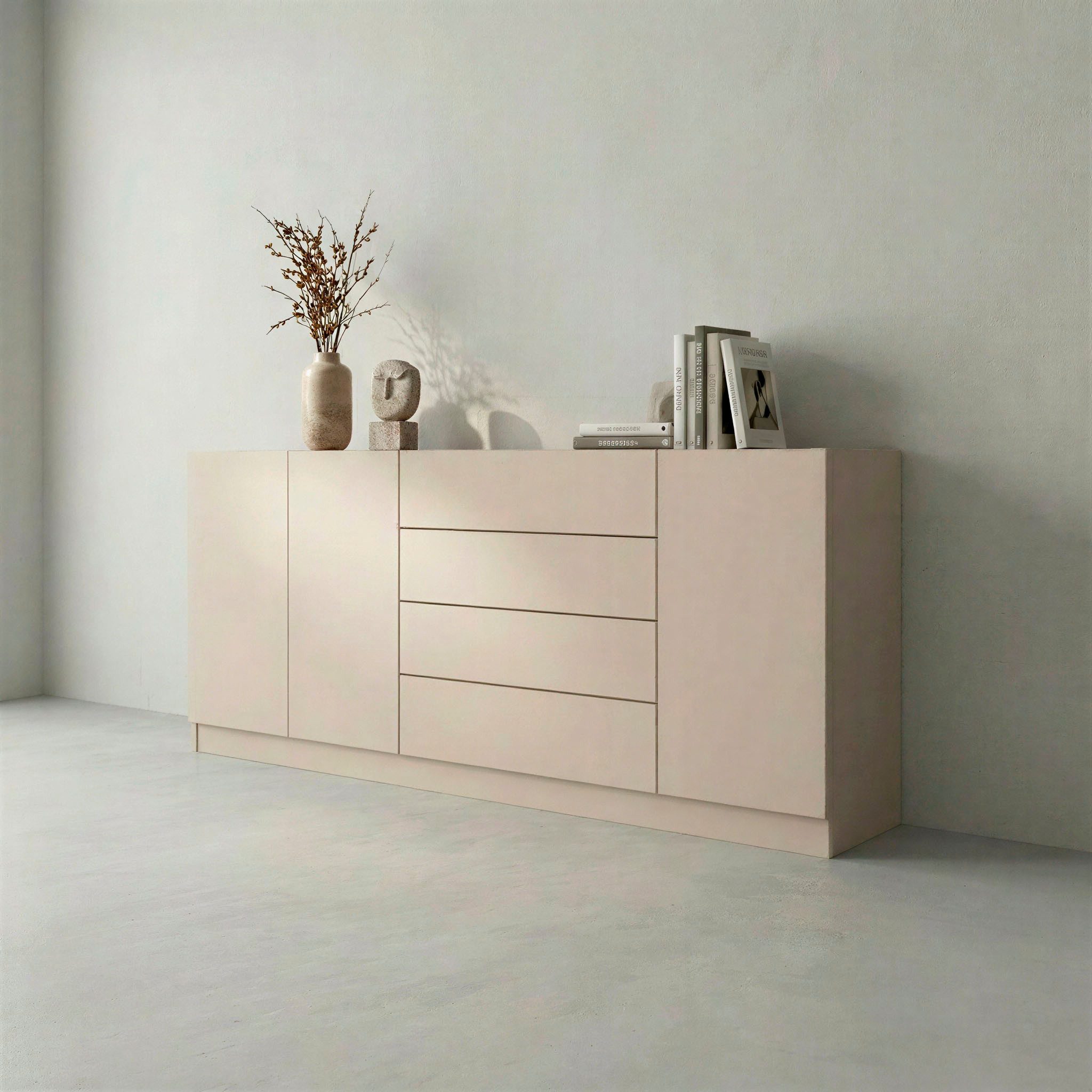 borchardt Möbel Sideboard Vaasa, Kommode mit 3 Türen und 4 Schubkästen auf Kugelführungen, Sideboard Breite 190 cm, Höhe 79 cm, mit Push-to-open-Funktion