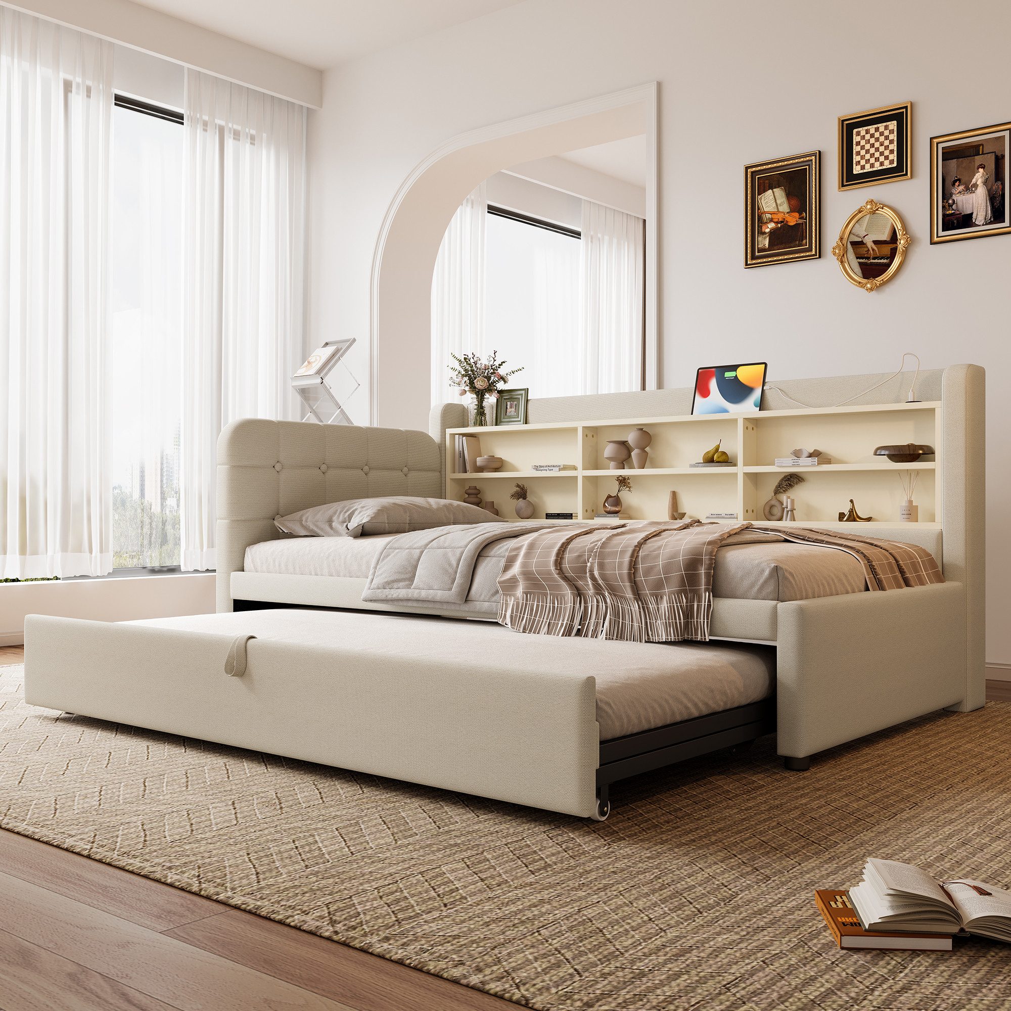 Flieks Daybett, Polsterbett Tagesbett 90/180x200cm mit Ausziehbett und Aufl günstig online kaufen