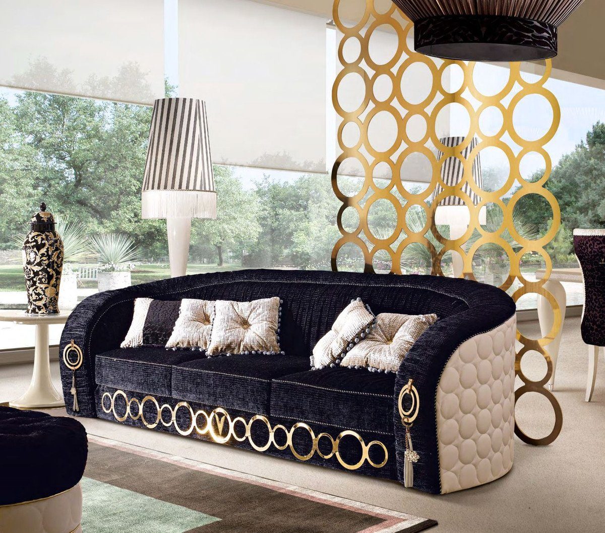 - & Luxus x Luxus Made mit in cm x Sofa Erstklassische Qualität H. Ornamenten / Beige Gold Casa Möbel - Sofa Italy Metall 80 Schwarz - 260 Hotel Wohnzimmer / Padrino 103
