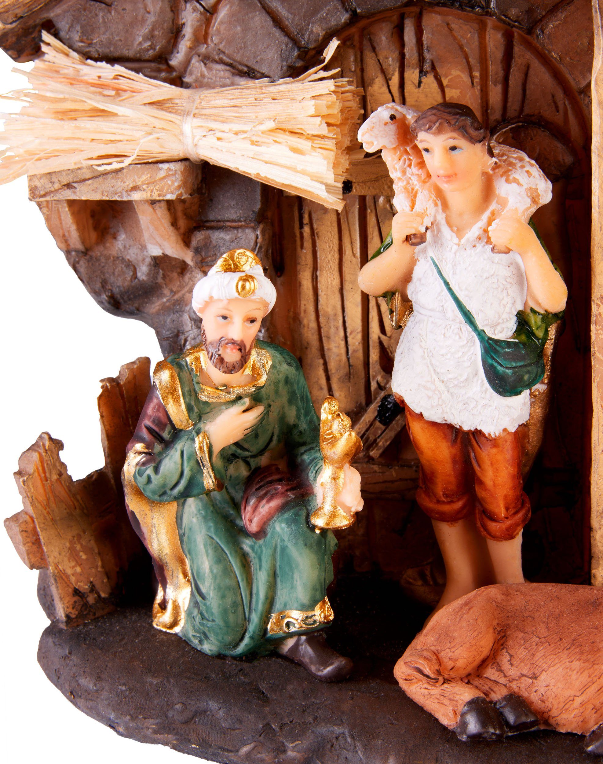 St), Weihnachtskrippe - Harz 11 Figuren - Krippenset Krippenfigur Weihnachten handbemalten (Weihnachtsfigur 1 mit Skulptur aus 32 cm Tischdekoration Krippe, Weihnachtsdekoration BRUBAKER -