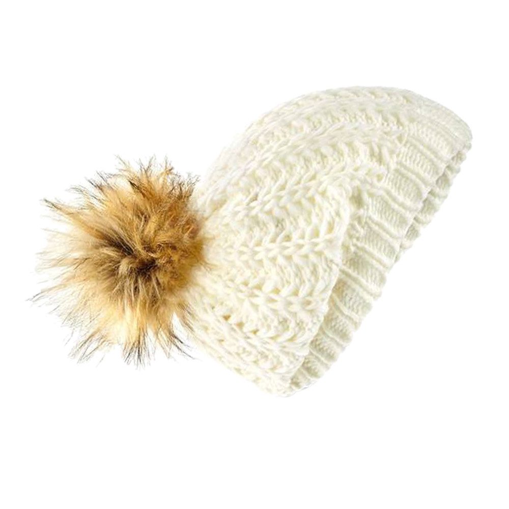 Tarjane Strickmütze Großer Kunstfell-Bommel mit Perlrippen-Design – Weich und hochwertig Damen Wintermütze mit Fellbommel