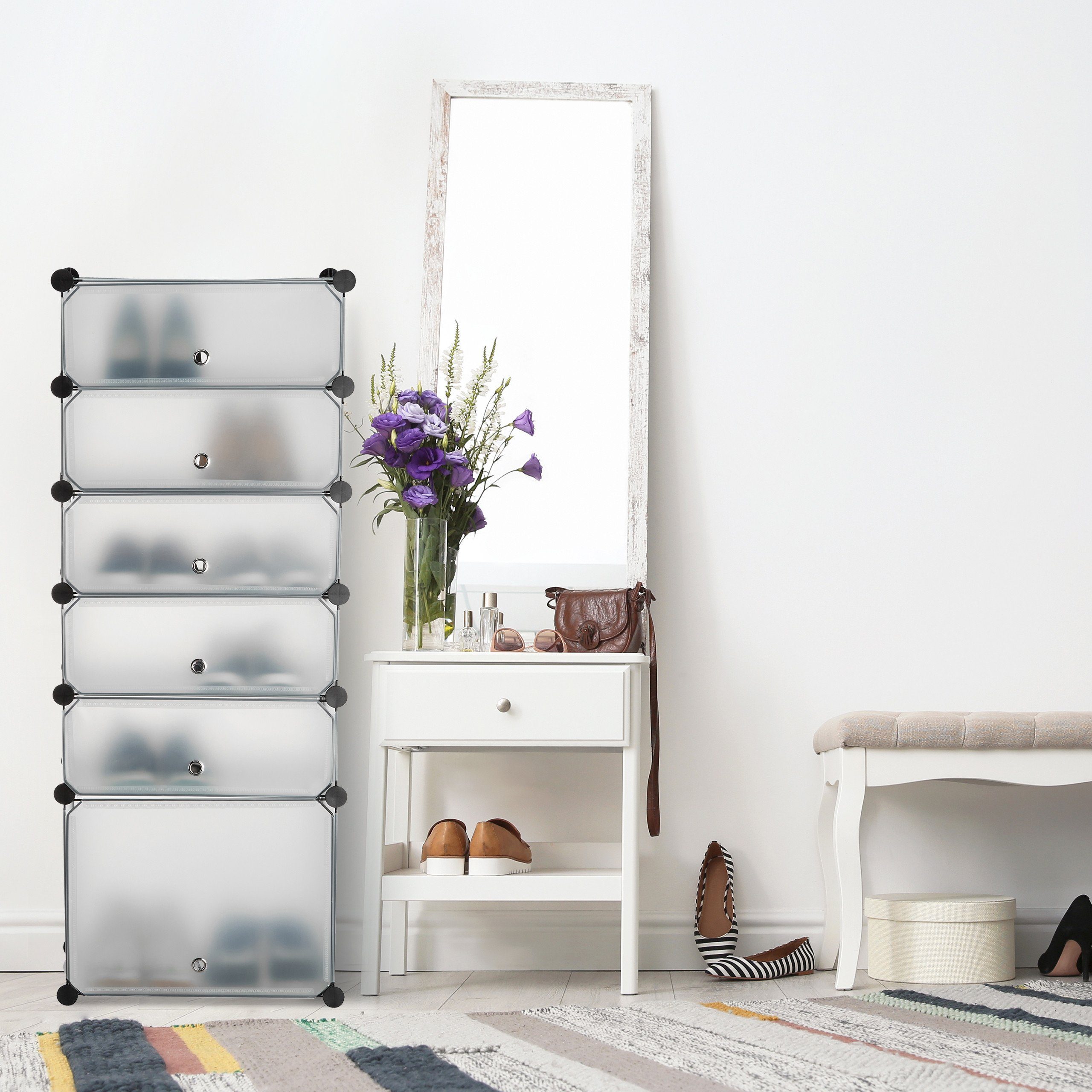 relaxdays Schuhregal Kunststoff 6 Fäch, Transparent günstig online kaufen