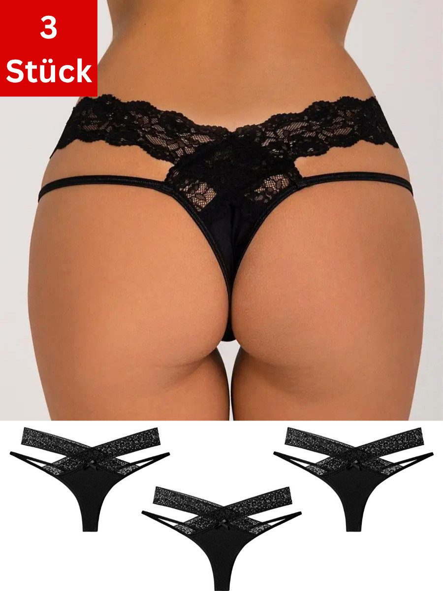 Elegant Love Tangaslip Damen Slip aus Spitze – Sexy Panty Unterwäsche mit stilvoller Optik (Set, 3-St., 3er-Pack) Tanga V-Strings – Elegante Spitzenunterwäsche im Set