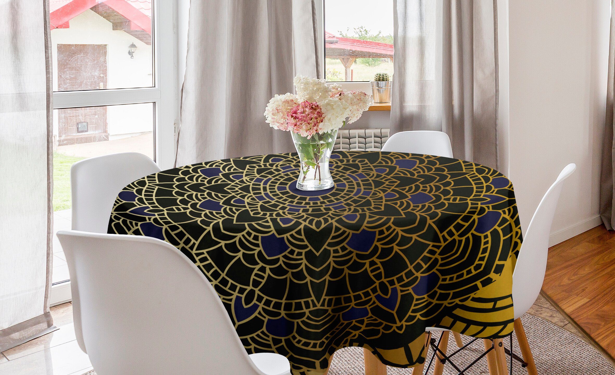 Abakuhaus Tischdecke Kreis Tischdecke Abdeckung für Esszimmer Küche Dekoration, Mandala Lotus inspiriertes Design