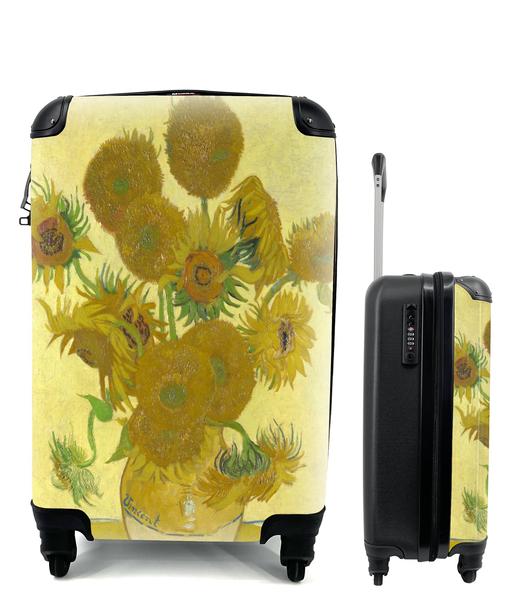 Reisetasche mit Trolley, Reisekoffer für Handgepäckkoffer Vincent - Ferien, MuchoWow 4 Gogh, Handgepäck van rollen, Sonnenblumen Rollen,