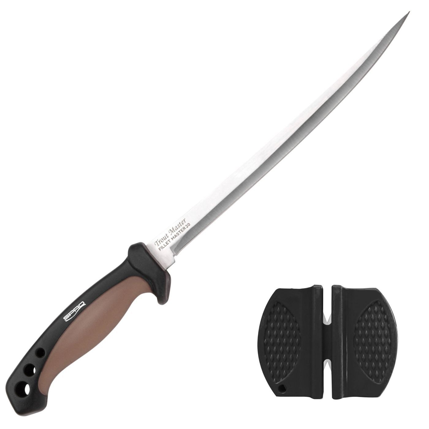 Trout Master Hakenschärfer Trout Master Filetiermesser 20cm Klinge + Messerschärfer