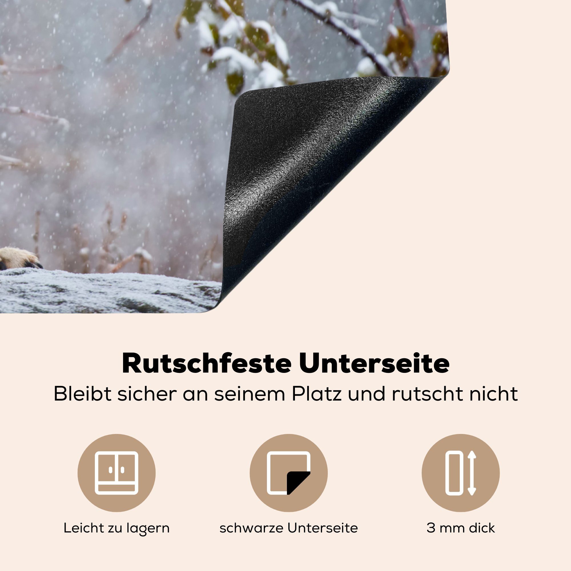 81x52 Winter Induktionskochfeld für Schnee, tlg), küche, (1 die Herdblende-/Abdeckplatte MuchoWow - Wolf Ceranfeldabdeckung - Schutz cm, Vinyl,