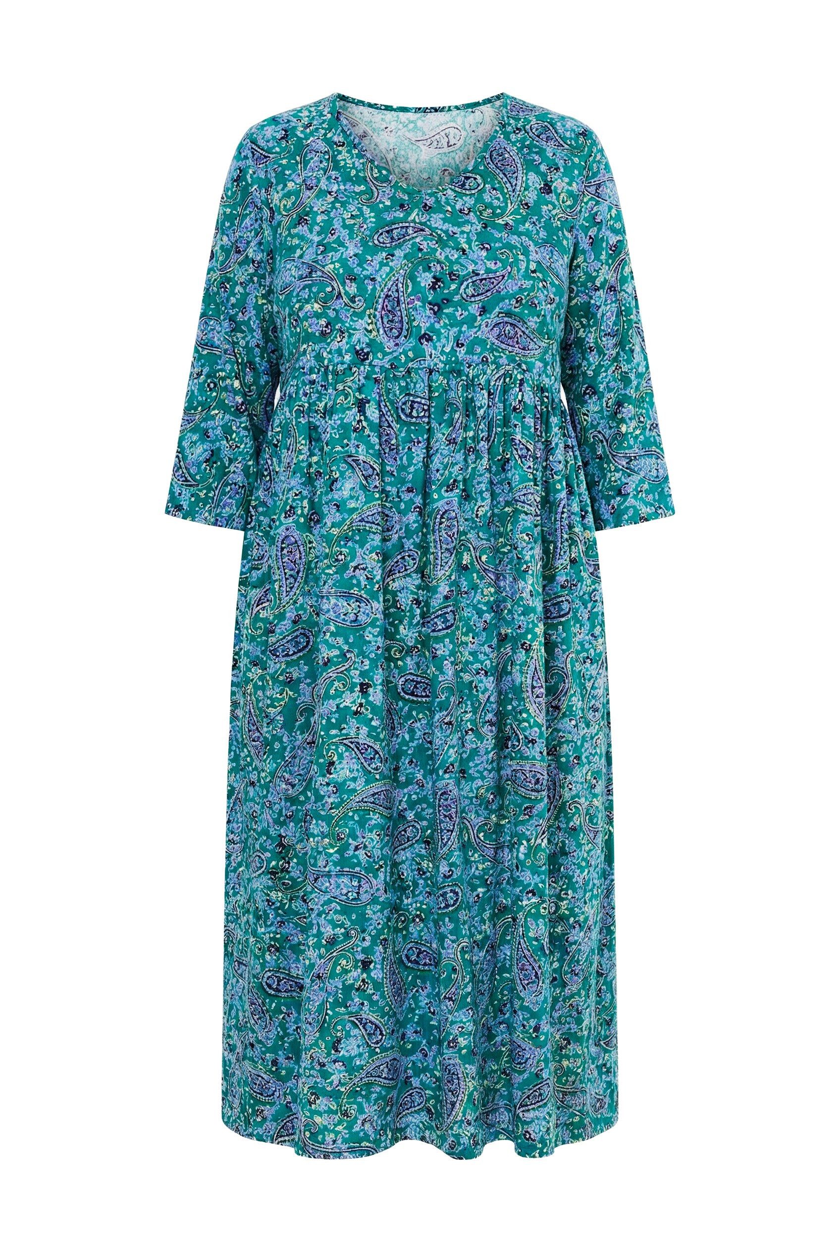Ulla Popken Maxikleid Jerseykleid Paisley A-Linie V-Ausschnitt 3/4-Arm