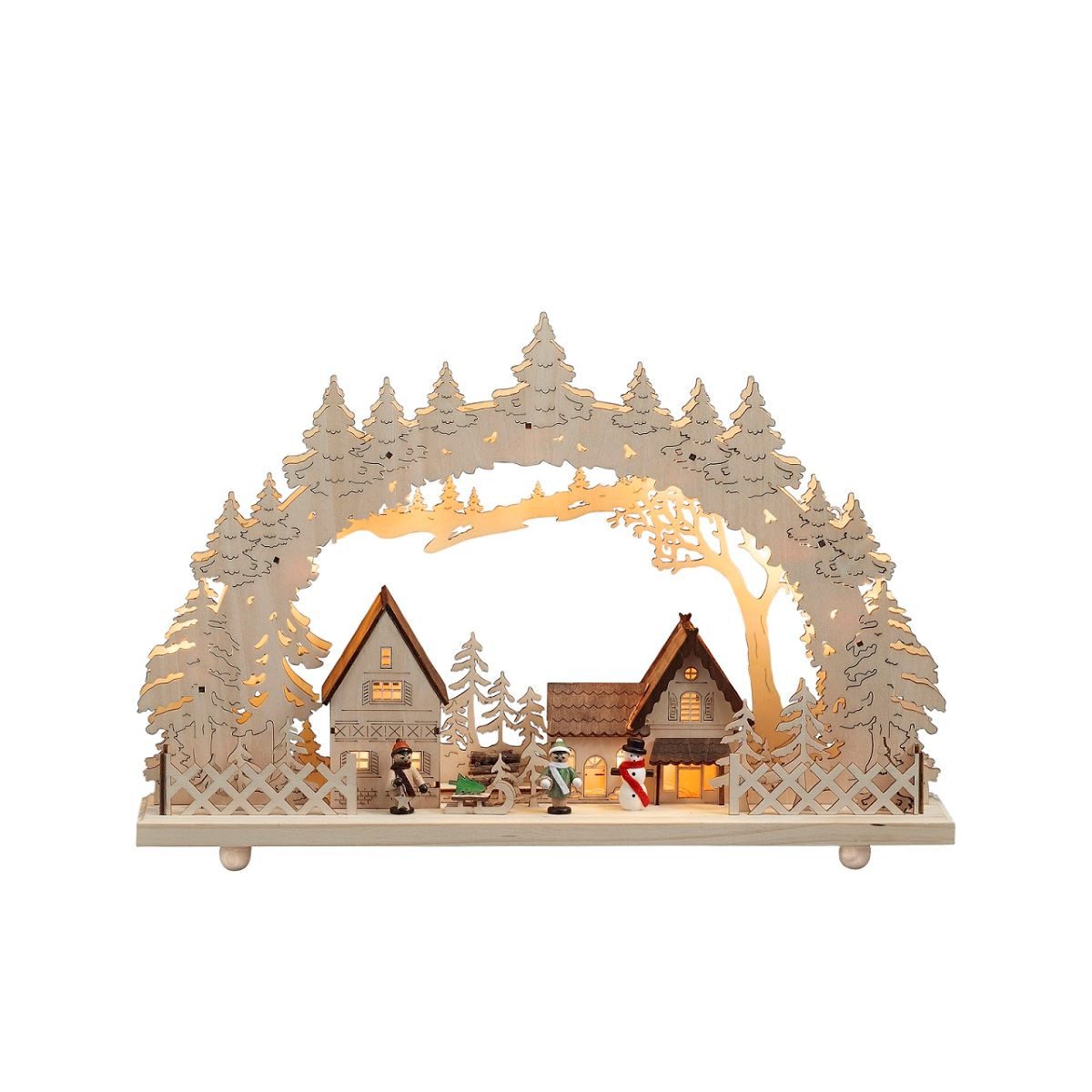 KONSTSMIDE Weihnachtsdorf LED Holzsilhouette Winterdorf, naturfarben, Winterdorf mit Beleuchtung