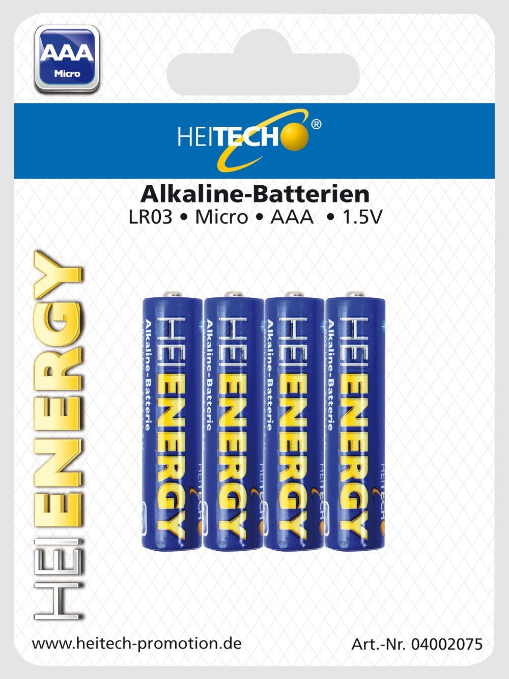 HEITECH 04002075 Alkaline Batterie Micro AAA (4-er Pack) blau Batterie, (4 St)