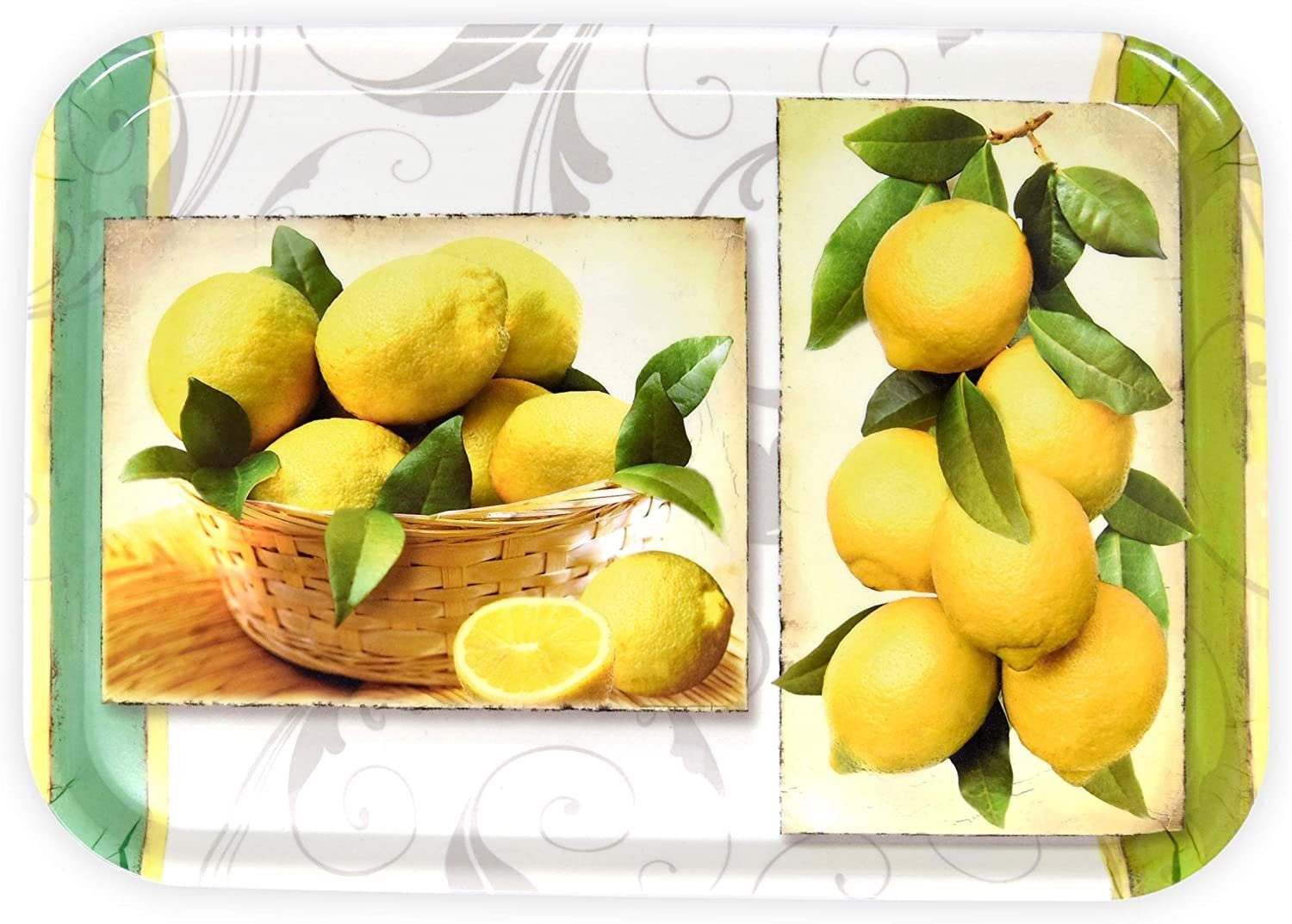 Lashuma Tablett Zitrusbaum, (1-tlg), Gelb weißes Melamintablett eckig 38x26 cm