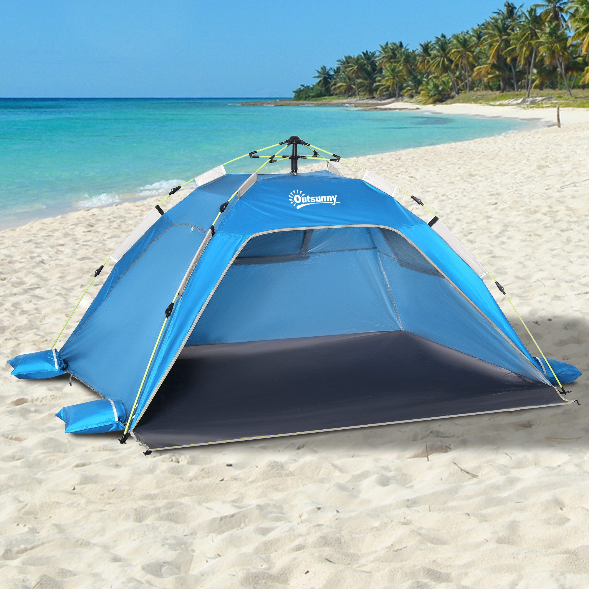 Outsunny Strandmuschel mit Sonnenschutz, Reißverschlusstür, Tragetasche, günstig online kaufen