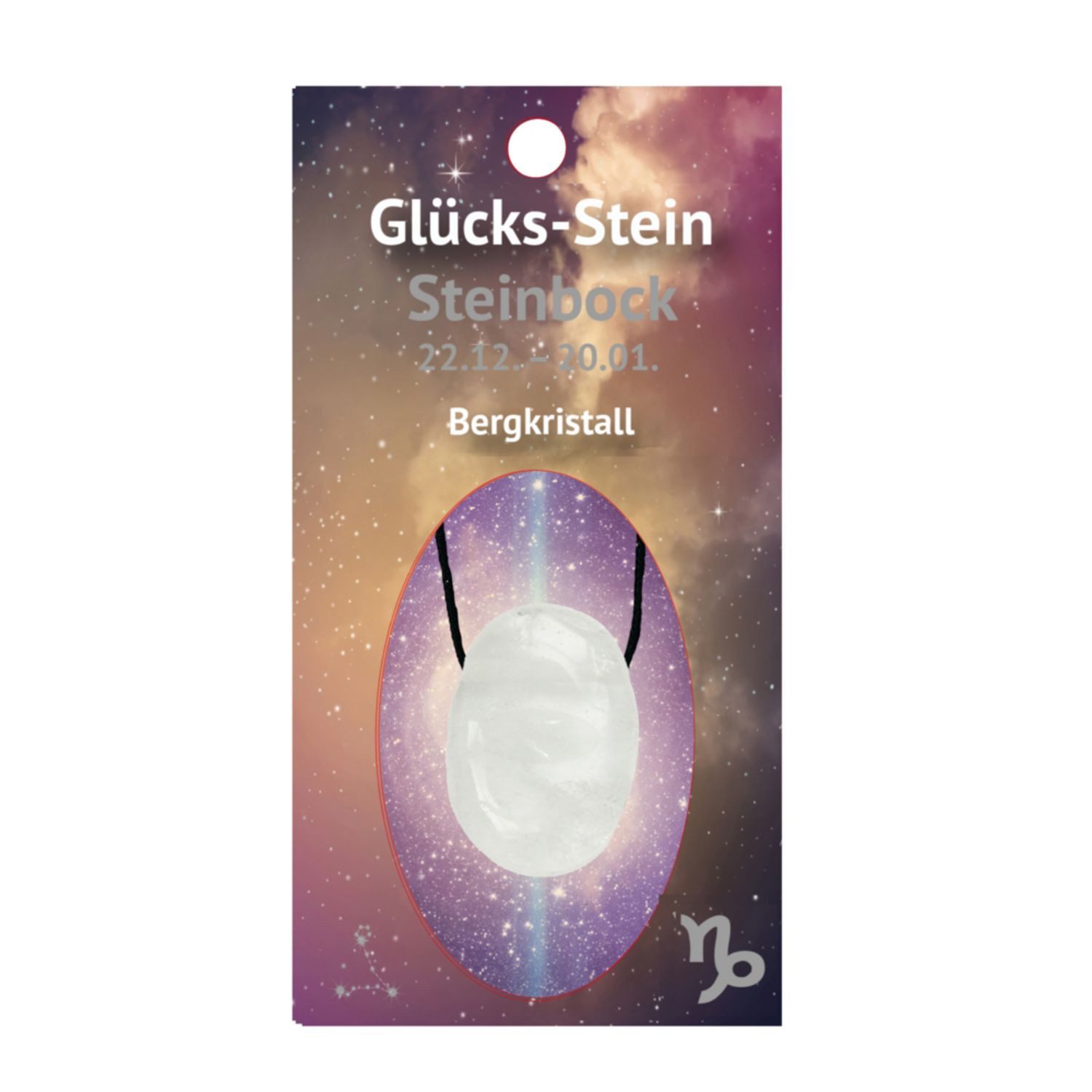 Geschenkkarte Glücksstein mit Band auf Astrokarte Steinbock/Bergkristall