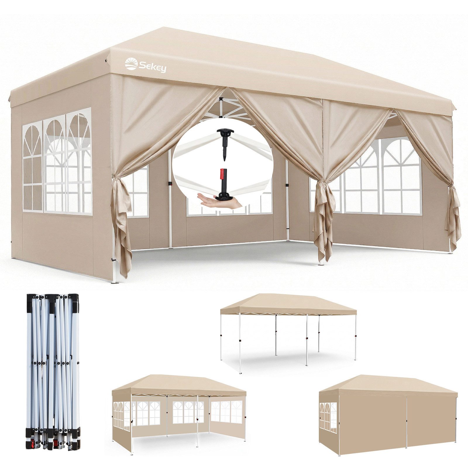 Faltpavillon 2x2/3x3/3x6 m, Gartenpavillon mit 4 Seitenteilen Partyzelt Wasserdicht