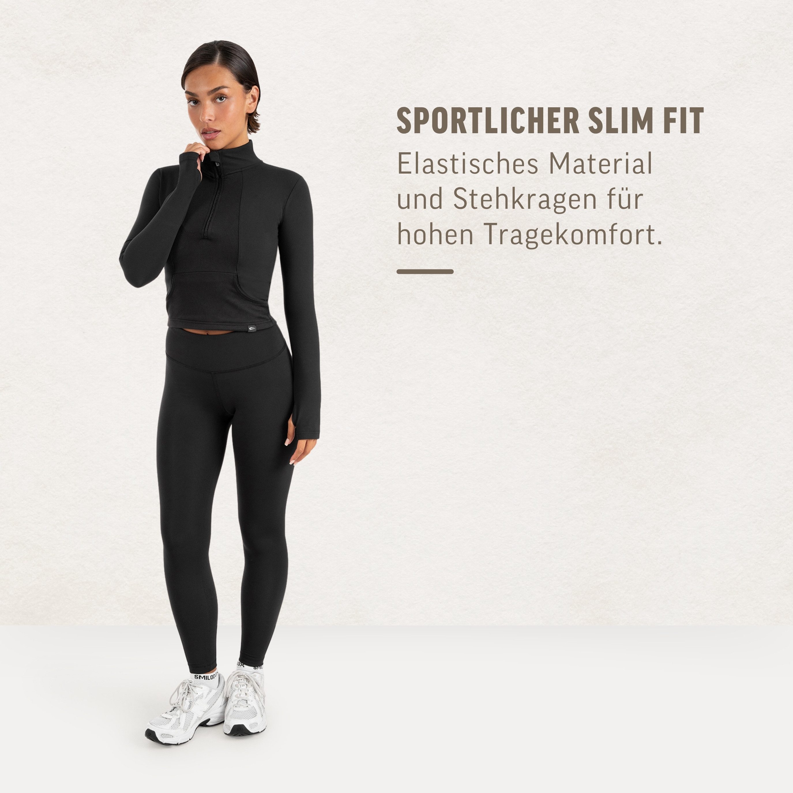 Smilodox Longsleeve Naveya Damen, Half Zip Sweatshirt, Slim Fit, für Gym, Training Half Zip, Stehkragen, Stretch Material, elastisch