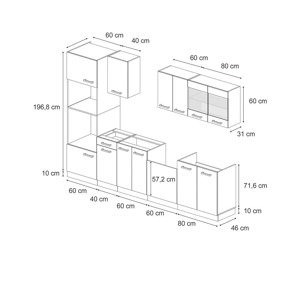 Vicco Küchenzeile R-Line, Schwarz Beton/Anthrazit, 300 günstig online kaufen