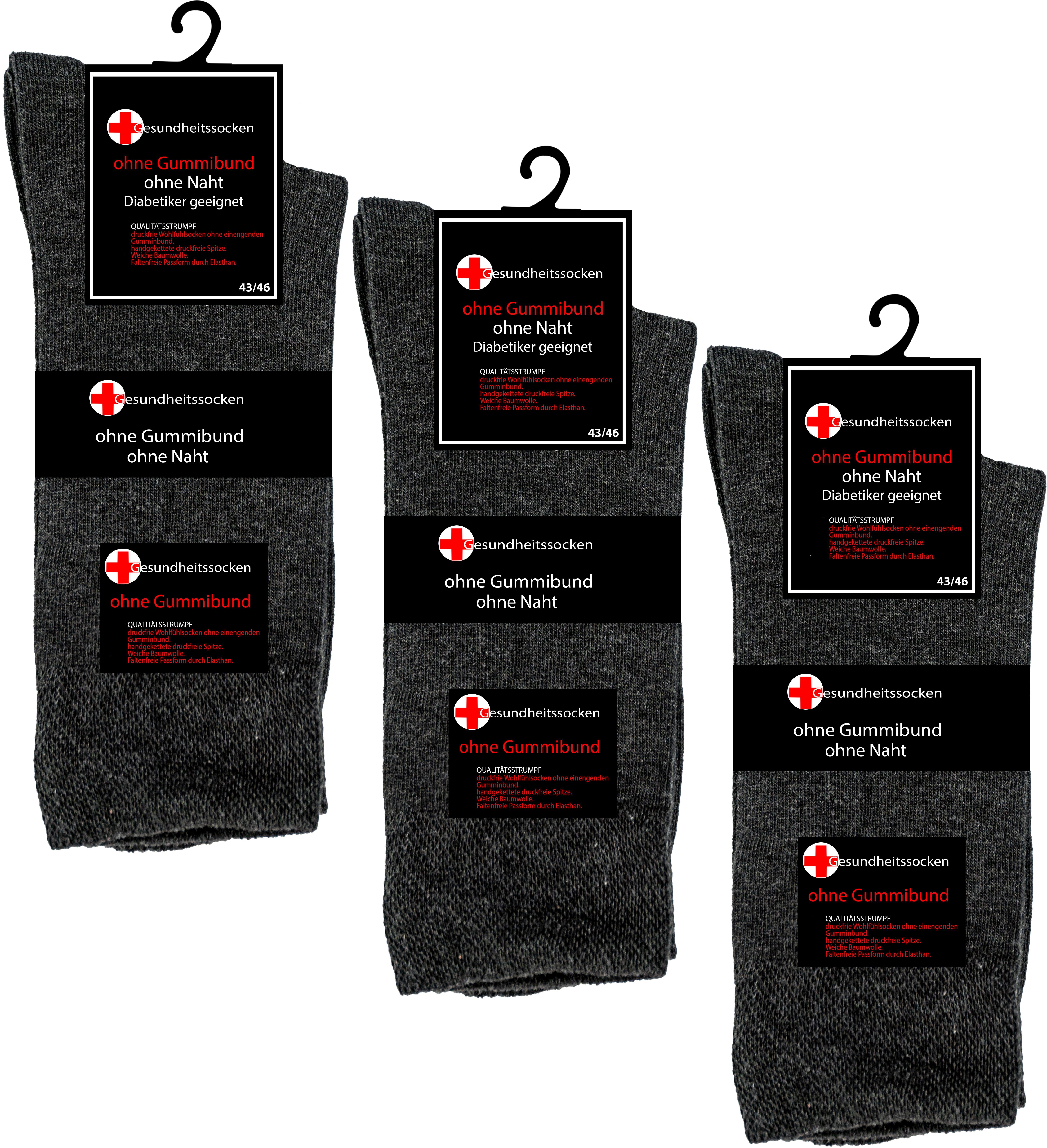 TEXEMP Diabetikersocken 3, 6, 9 Paar Herren & Damen Socken mit Komfortbund  ohne Naht & ohne Gummi mit handgekettelter Spitze (Packung, 3-Paar)  Langlebig & Robust