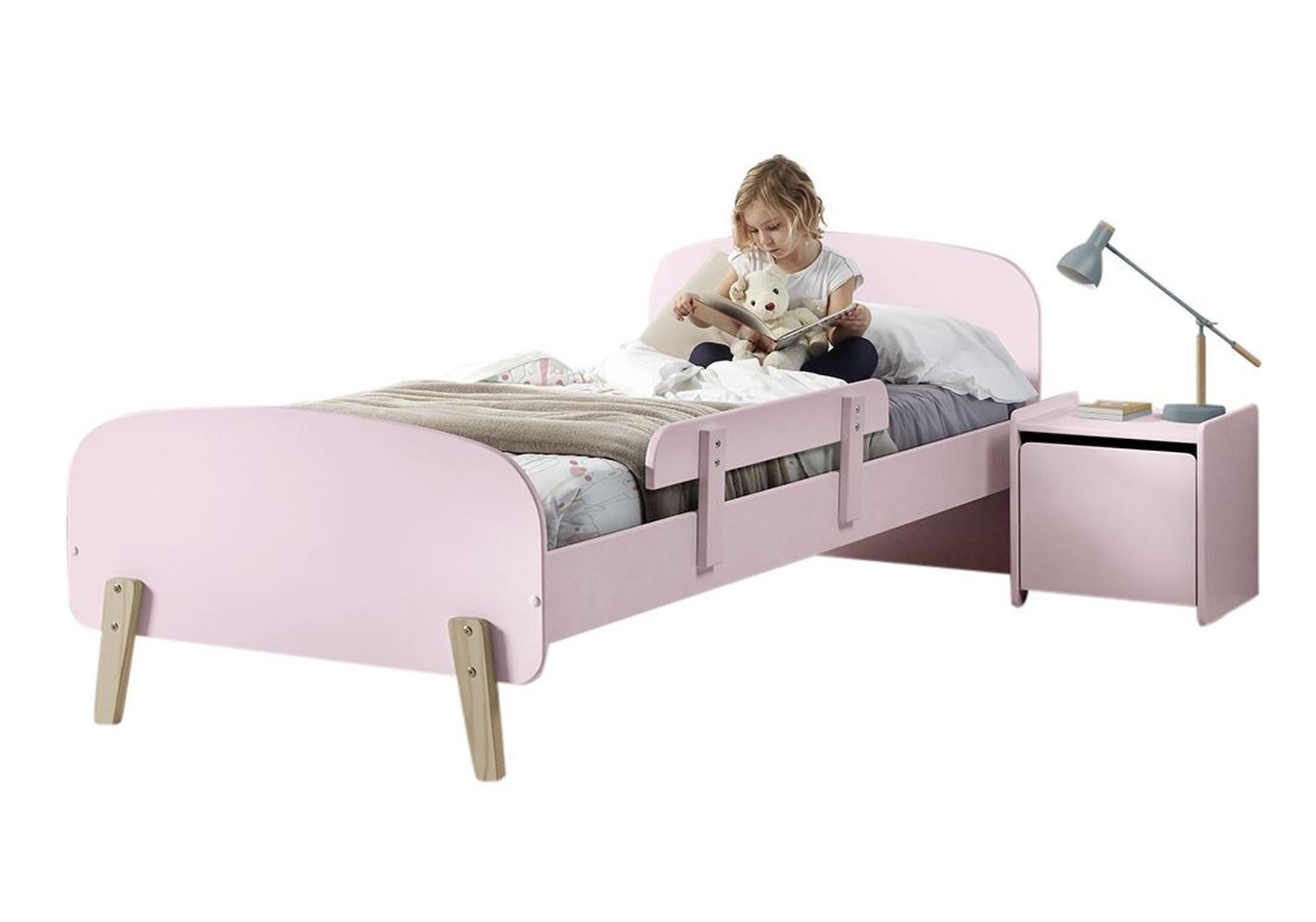 58 on the boiler Youth bedroom set Children's bedroom set Karilynn 3 Bed Chest of drawers Toy box Wood+MDF pink, (incl. shipping, delivery to point of use), pink Sleeping area 90 x 200, slatted frame, bedside table, toy box, retro look