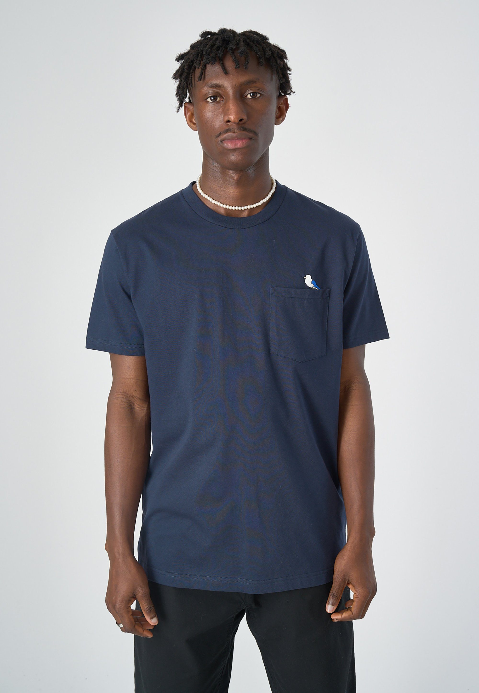 Cleptomanicx T-Shirt Embro Gull Pocket mit lockerem Schnitt dunkelblau