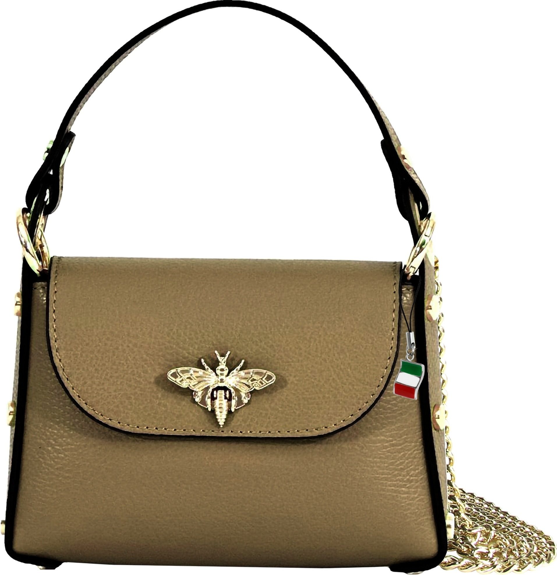 FLORENCE Umhängetasche Florence Tasche graugrün dunkeltaupe (Umhängetasche), Damen Umhängetasche Echtes Leder, graugrün, dunkeltaupe ca. 14cm hoch