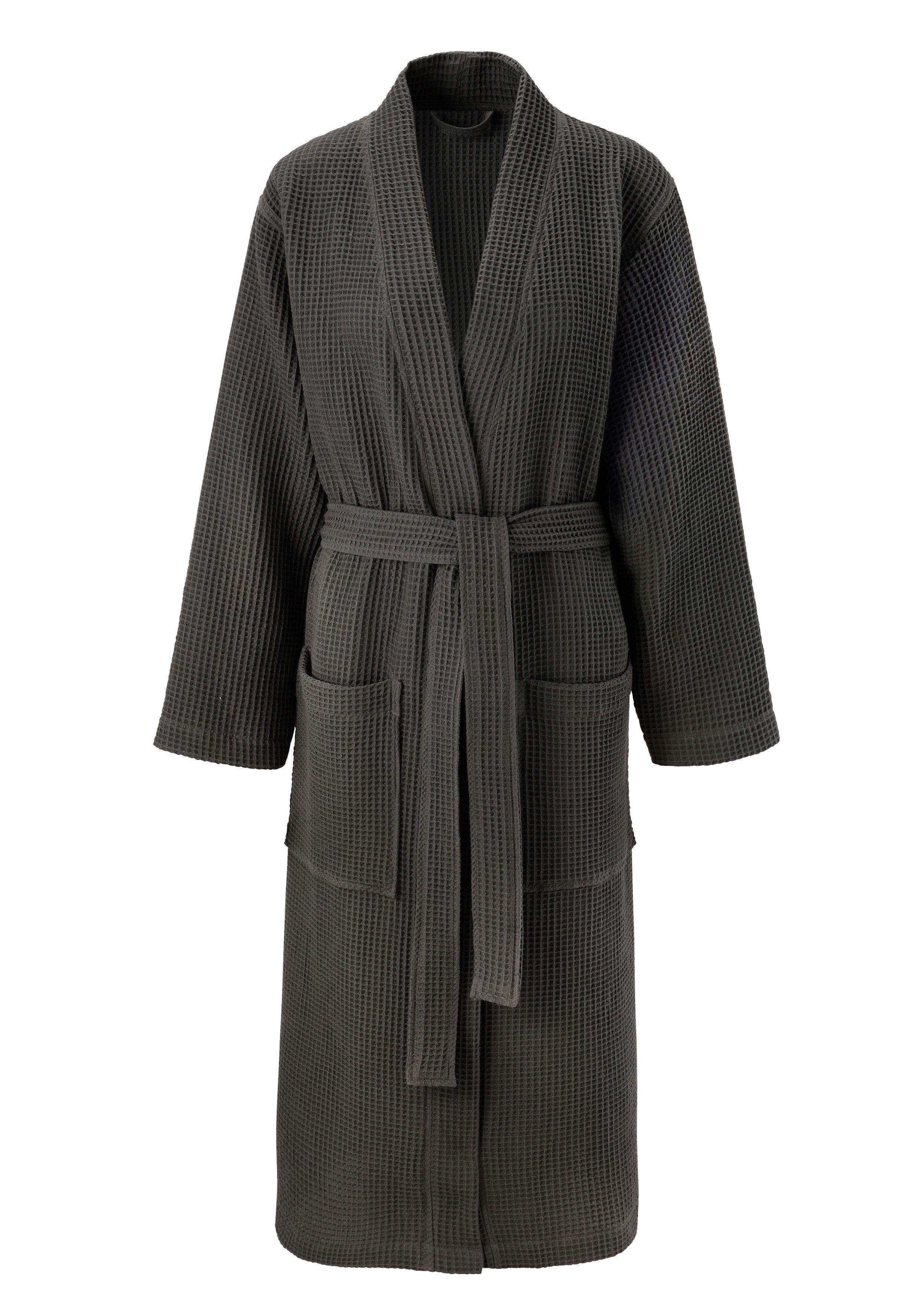 OTTO home Unisex-Bademantel Inga, Waffelpiqué, leicht, ideal für Sauna & Spa, Hotelbademantel, Langform, Baumwolle, Kimono-Kragen, Gürtel, kleines Packmaß, Tasc – Bild 2 von 5