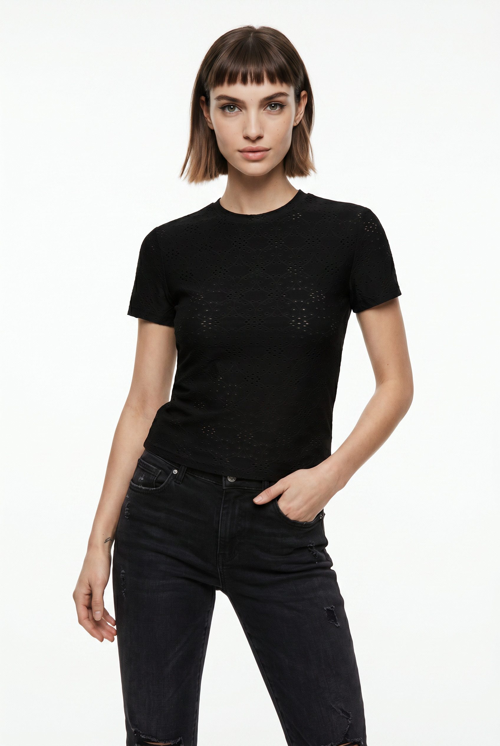 ONLY T-Shirt ONLSMILLA NEW S/S TOP JRS Materialmix, slim fit, Rundhals