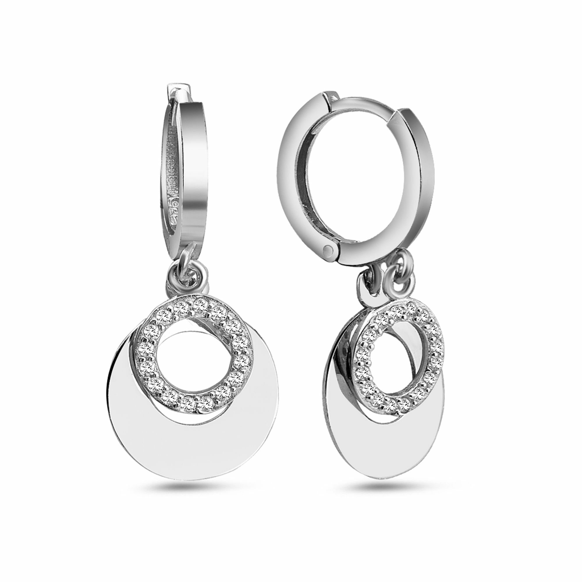 925/- dKeniz Einhänger Silber Sterling Paar Ohrhänger Zirkonia