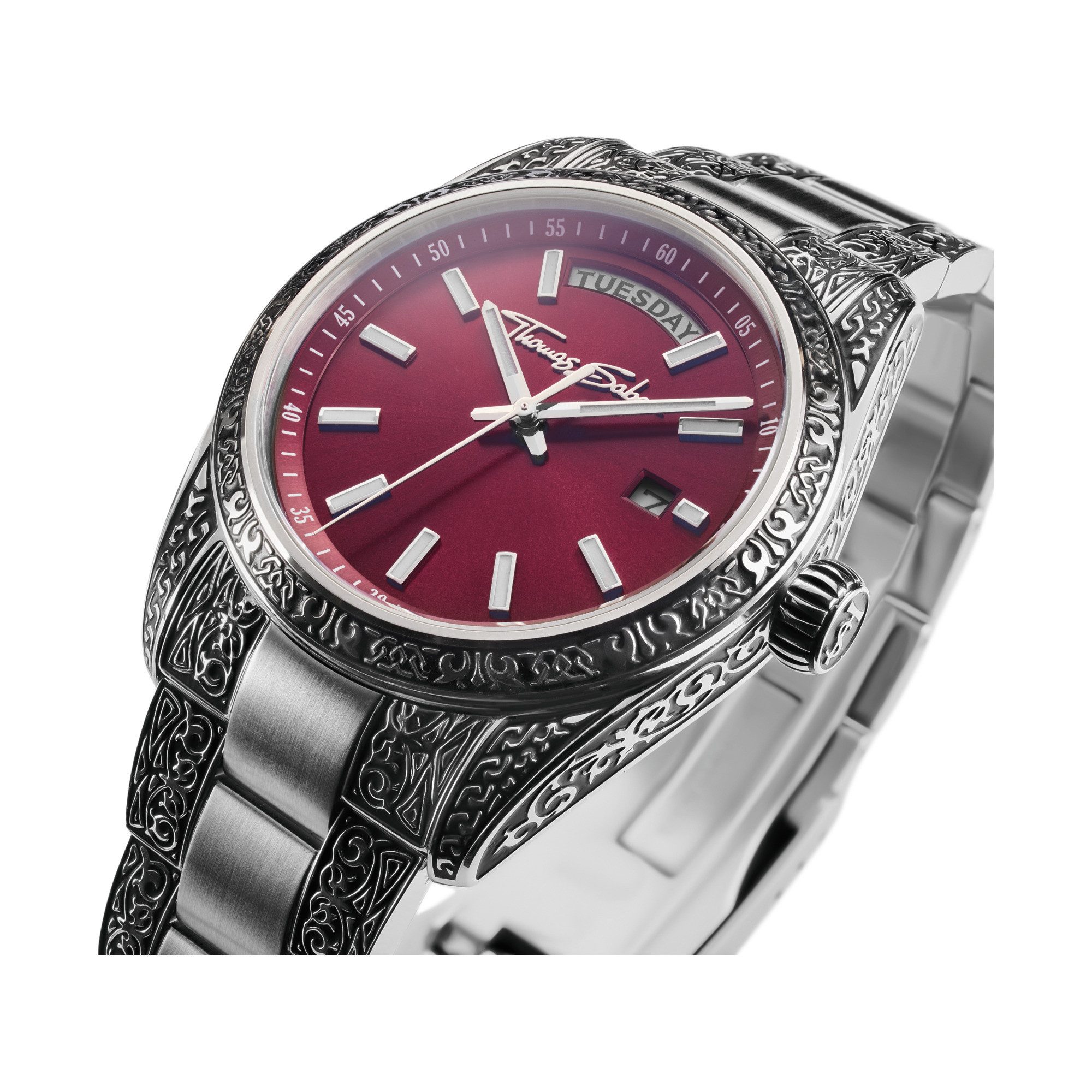 THOMAS SABO Quarzuhr REBEL AT HEART REVIVE 36 mm WA0425-201-201-36 mm, Armbanduhr, Damenuhr, Herrenuhr, Edelstahlarmband, analog, Tag