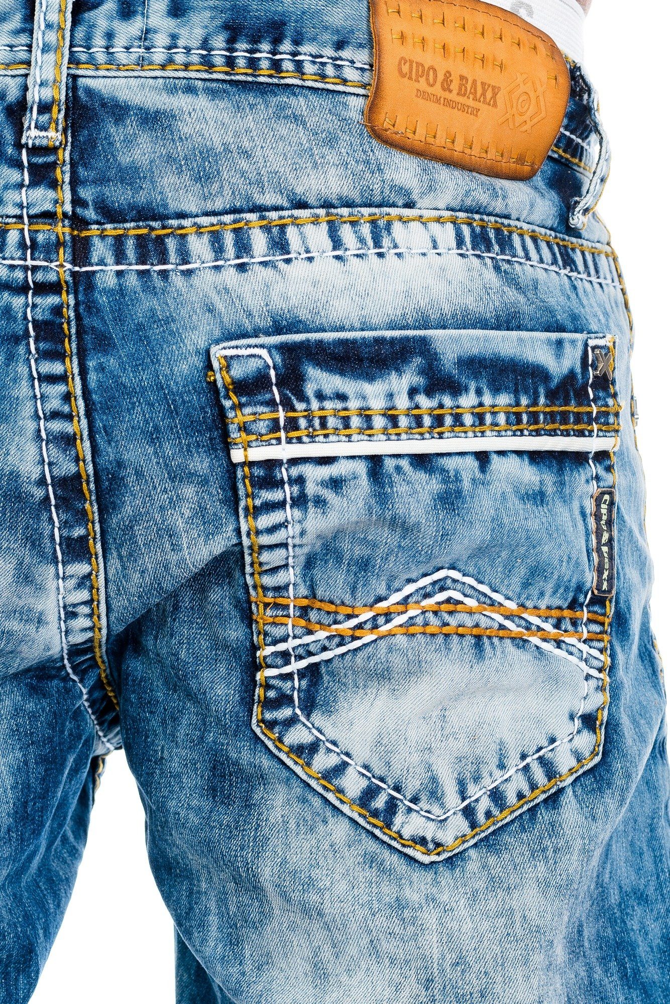 Cipo & Baxx Regular-fit-Jeans Jeans Hose mit dicken Nähten Stylische Design mit dicken Kontrastnähten – Bild 4 von 5
