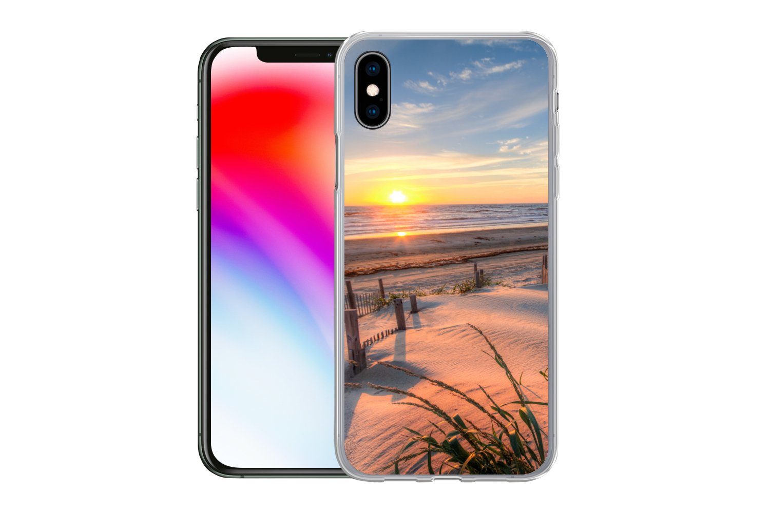 MuchoWow Handyhülle für Apple iPhone XS Strand - Meer - Düne - Sonnenuntergang - Landschaf, Smartphone-Bumper, Print, Handy Schutzhülle Dünn