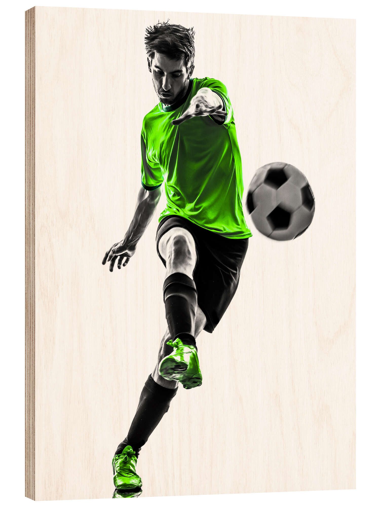 Posterlounge Holzbild Editors Choice, Fußballspieler beim Schuß, Illustration
