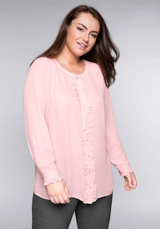 Sheego Rüschenbluse mit Bindeband am Ausschnitt Sheego Rüschenbluse mit Bindeband am Ausschnitt